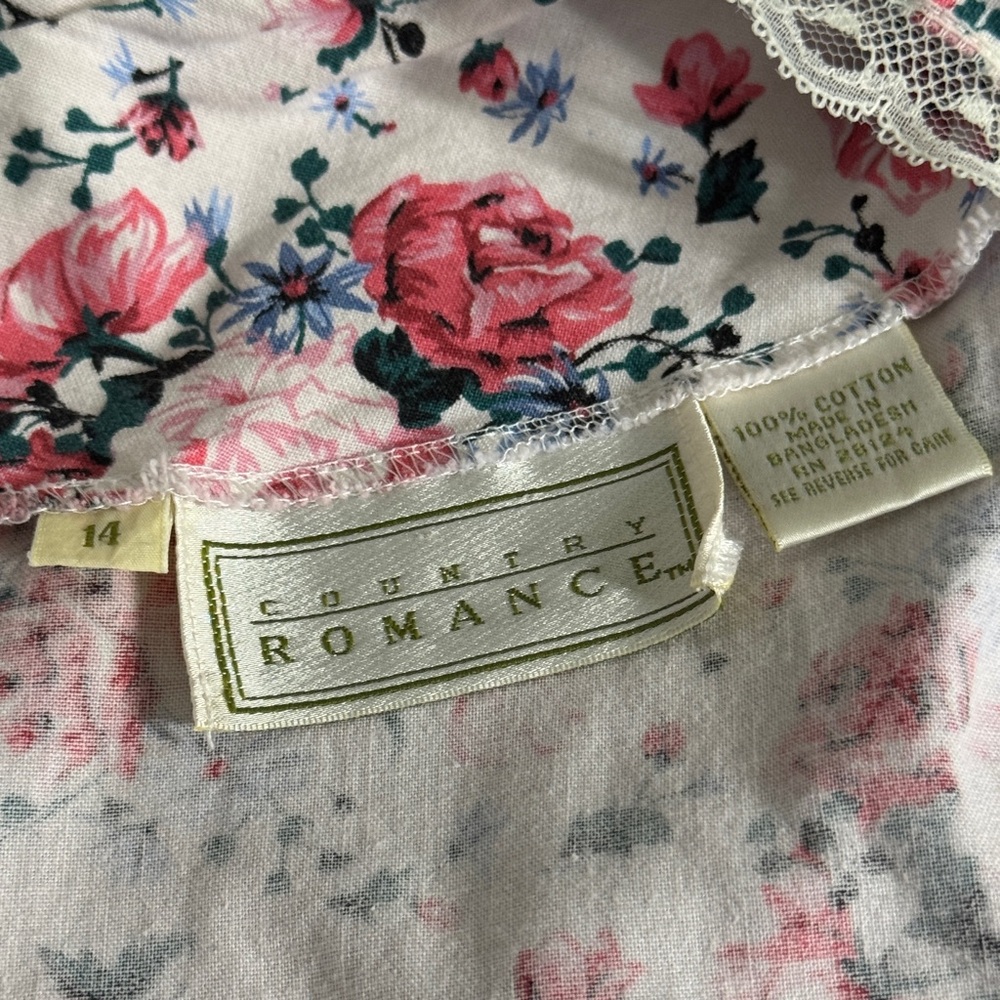 Vintage Country Romance 14 Pink Floral Lace Trim Cottagecore Midi Dress - Picture 6 of 9